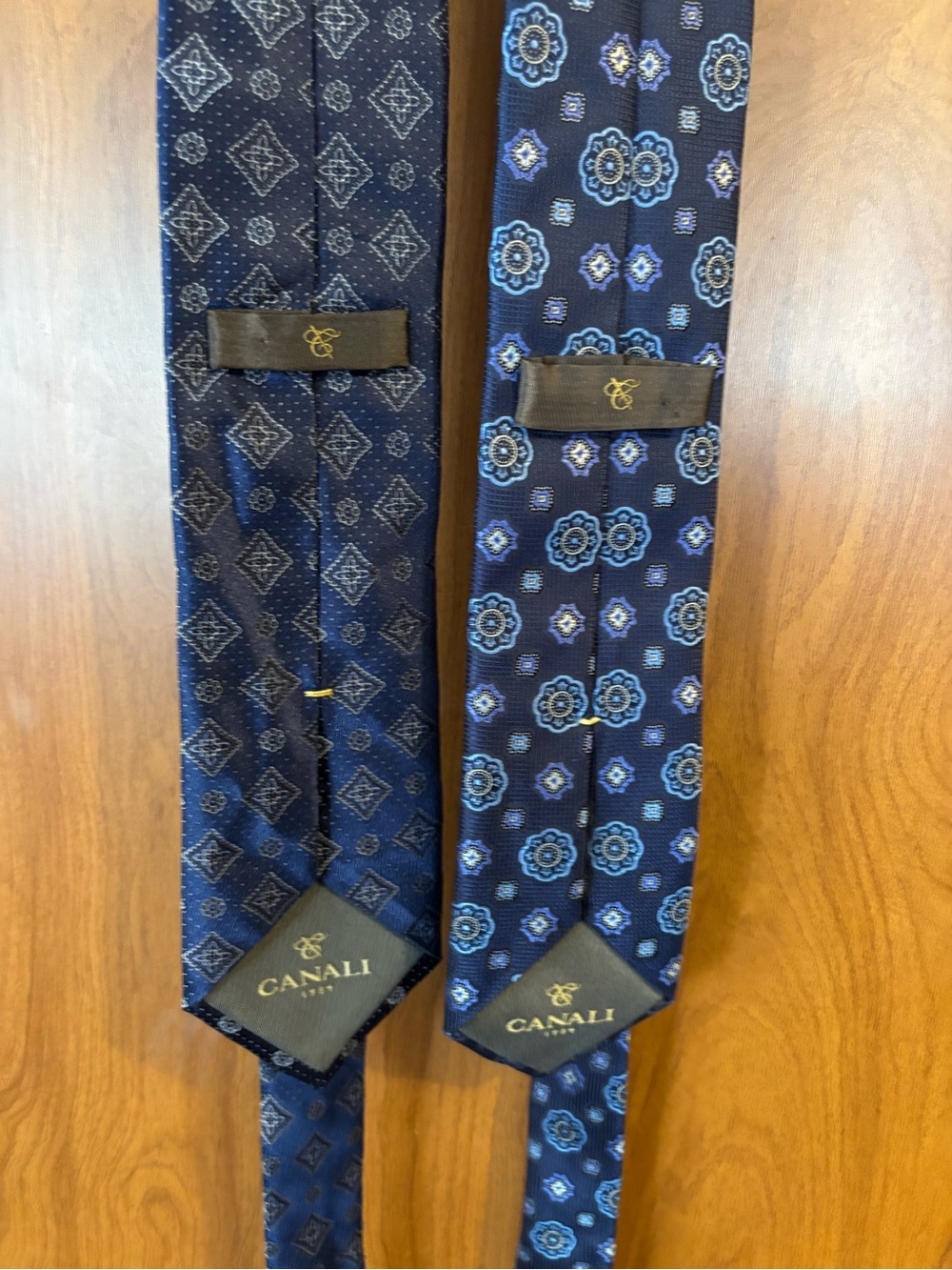 Canali Navy Blue Patterned Silk Tie Pair